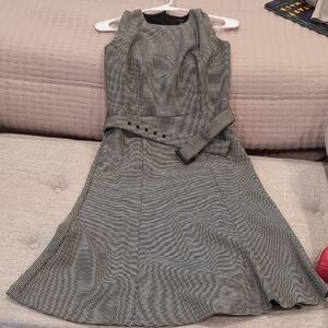 Ann Taylor Black and White Checkered Midi Dress